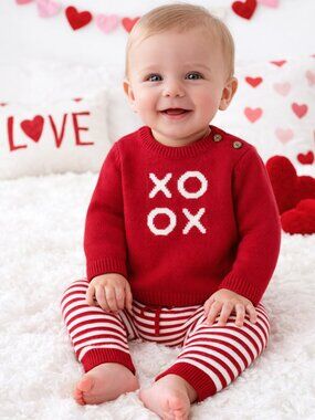 NWT Carter’s Baby Boy Valentine Outfit 3 Months Knit 2 Piece XOX Red Sweater Set